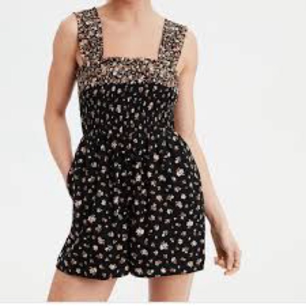 American Eagle Outfitters Black Floral Romper XS